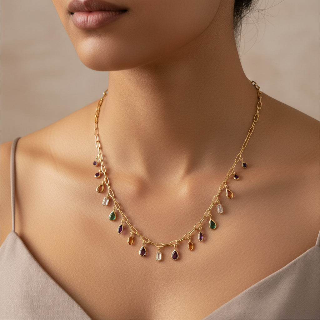 Rang Rave Moissanite & Gemstone Silver Statement Necklace
