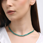 Green and white stone silver necklace for women