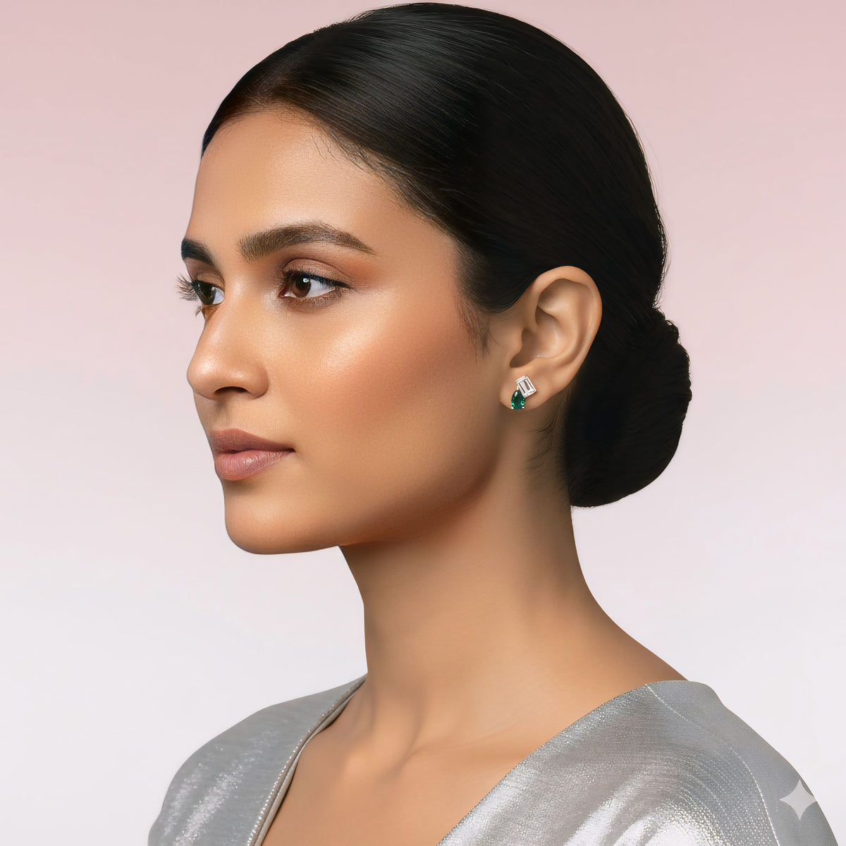 Eshani Duo Green Emerald & Moissanite Stud Earrings