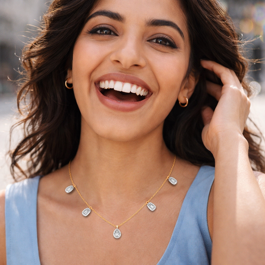 Talia Multi-Shape Halo Necklace in Silver & Moissanite