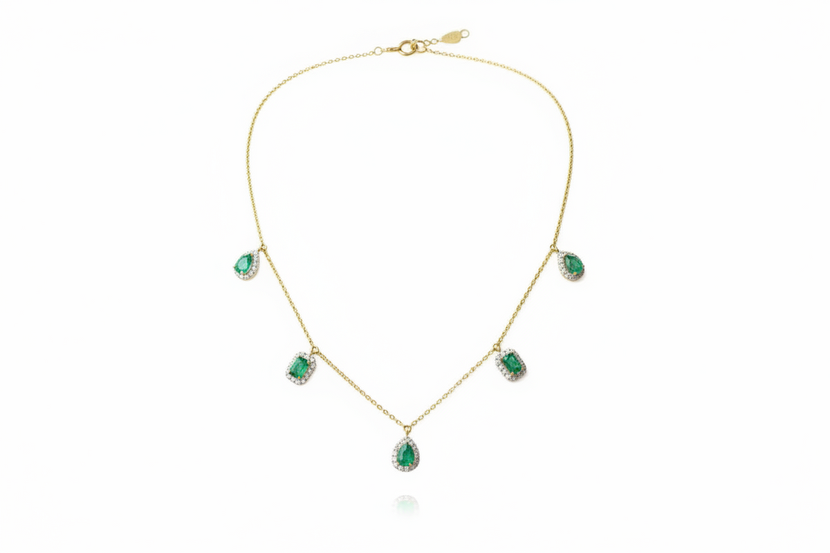 Verdy Pop Cascade Necklace | Silver Emerald & Moissanite Jewelry