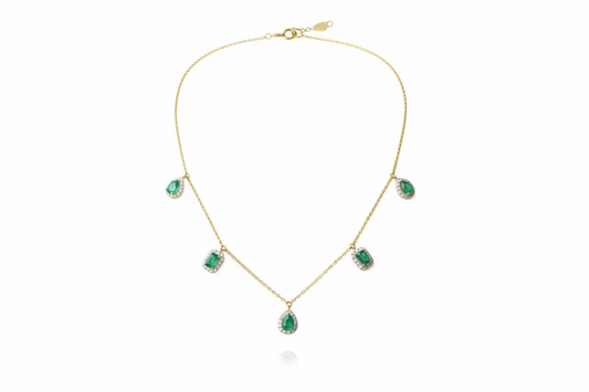 Verdy Pop Cascade Necklace | Silver Emerald & Moissanite Jewelry