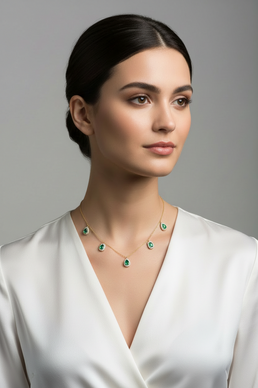 Verdy Pop Cascade Necklace | Silver Emerald & Moissanite Jewelry