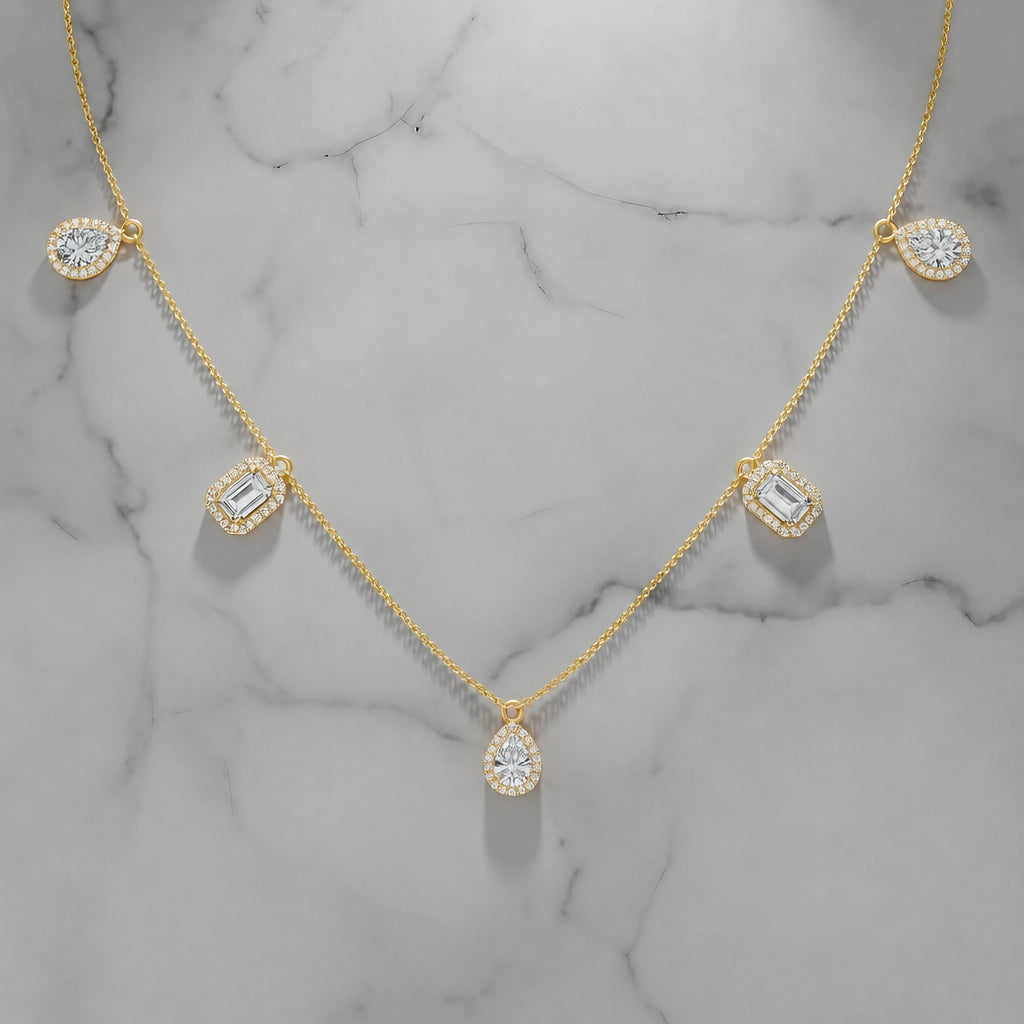 Talia Multi-shape Halo Necklaces | Adila Jewels