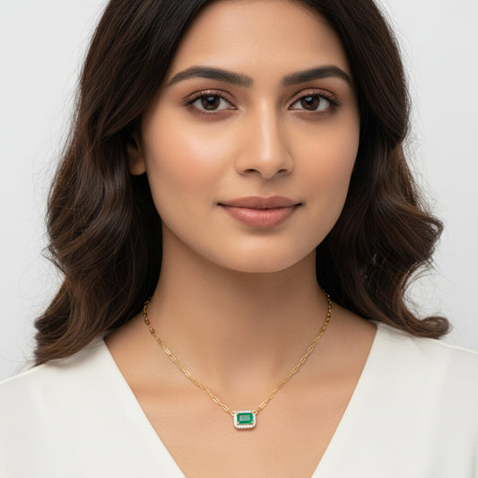 The Emerald Link Necklace | Silver Emerald & Moissanite Jewelry | Adila