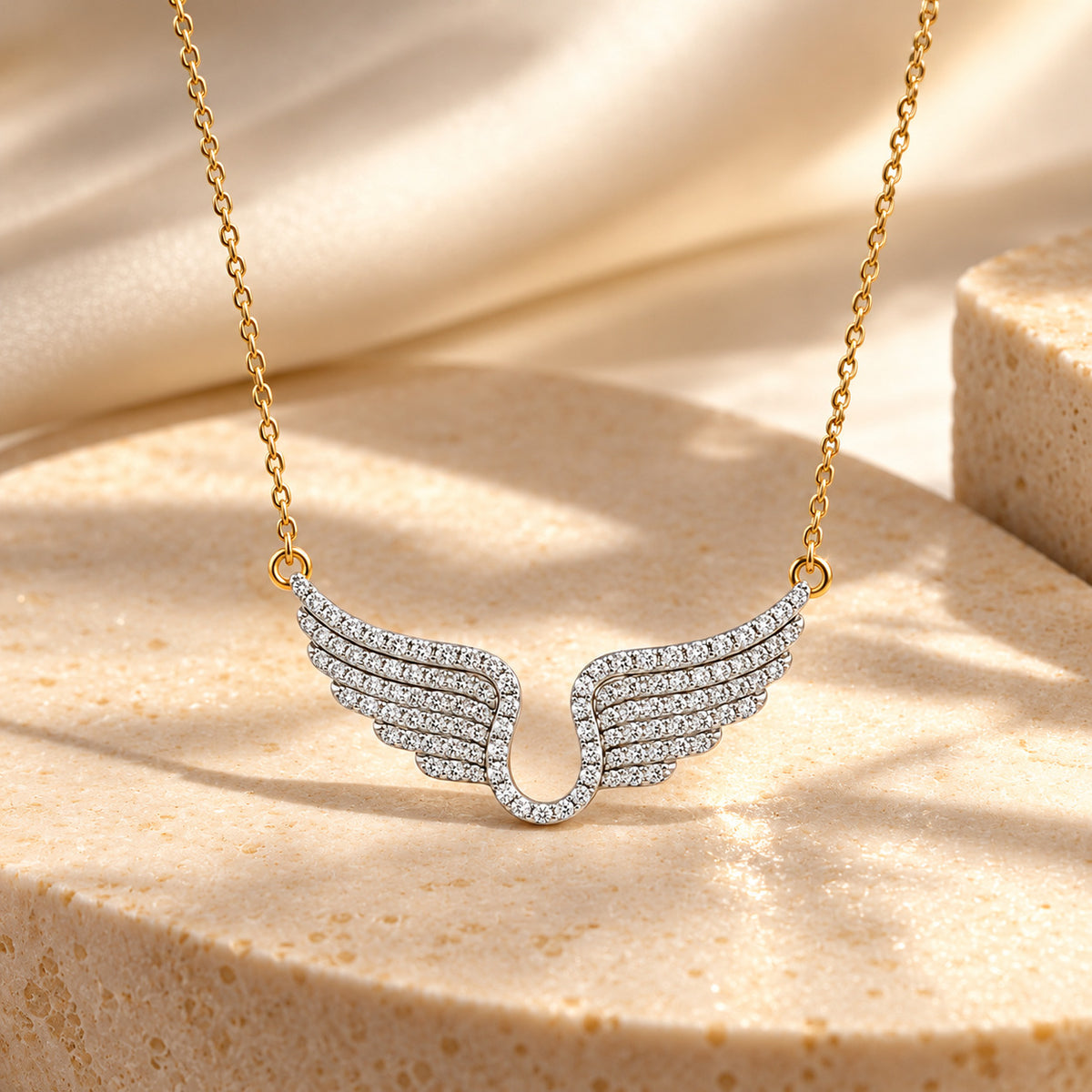 Angel Wings Silver Moissanite Necklace