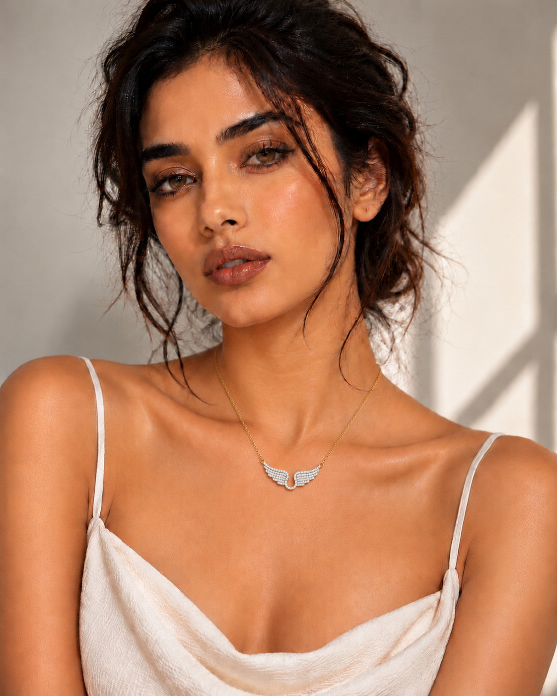 Angel Wings Silver Moissanite Necklace