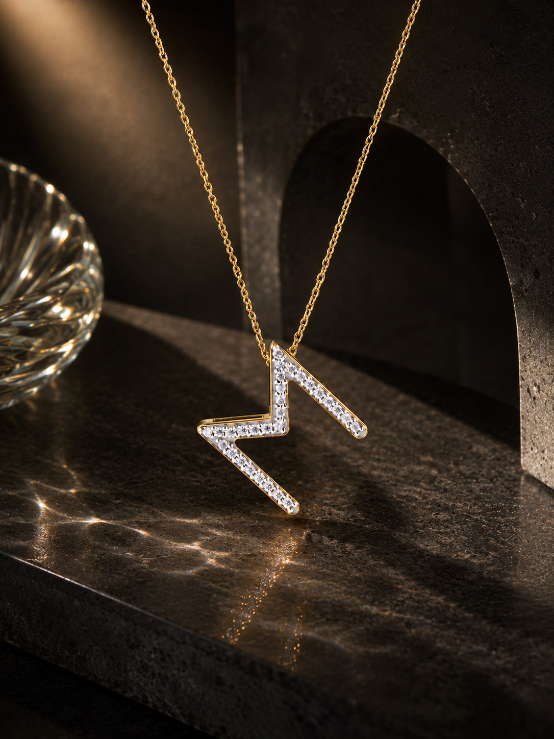 Classic M Moissanite Initial Necklace