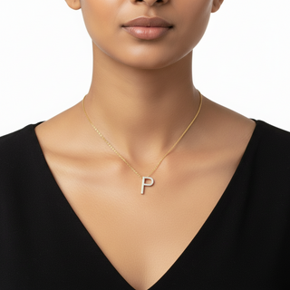 Classic P Moissanite Initial Pendant | Silver Personalized Pendant Adila