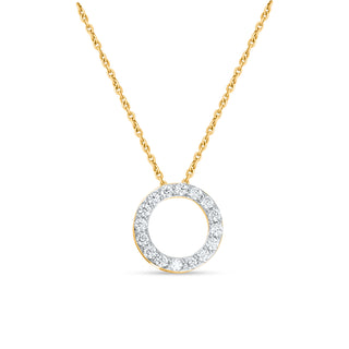 Silver  pendant with a diamond moissanite-studded circular pendant on a white background
