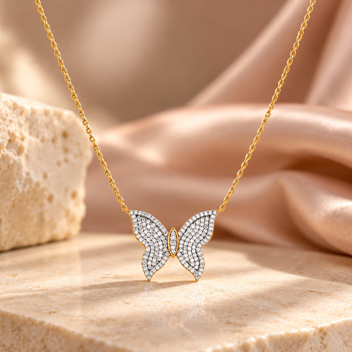 Elan Butterfly Silver Moissanite Necklace