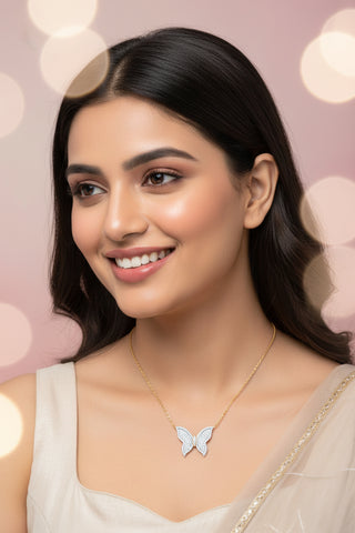 Butterfly-shaped diamond necklace on a gold chain | Adila jewels
