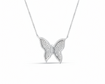 Butterfly-shaped pendant necklace on a white background