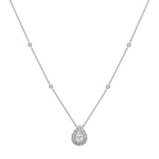 Pear Shape Halo Moissanite Necklace in 925 Sterling Silver - Adila