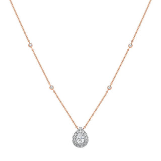 Pear Shape Diamond Halo Necklace in Gold - Adila