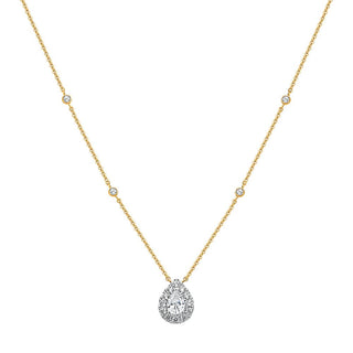 Pear Shape Halo Moissanite Necklace in 925 Sterling Silver - Adila