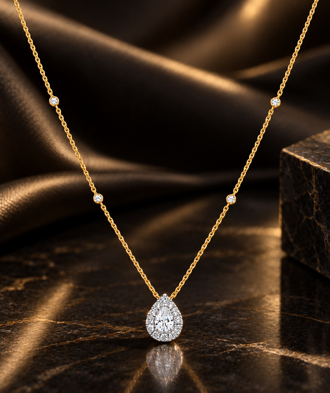 Eira Pear Halo Moissanite Necklace