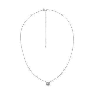 Cushion Shape Halo Necklace with Diamonds in 925 Sterling Silver - Adila