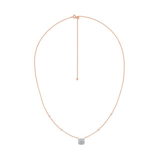 Cushion Shape Diamond Halo Necklace in Gold - Adila