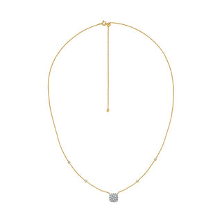 Cushion Shape Diamond Halo Necklace in Gold - Adila