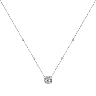 Cushion Shape Diamond Halo Necklace in Gold - Adila