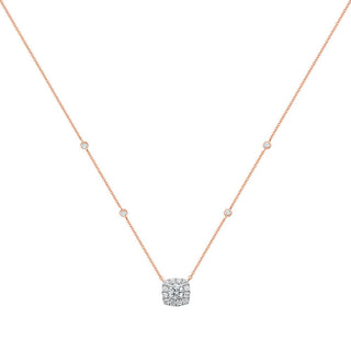 Cushion Shape Diamond Halo Necklace in Gold - Adila