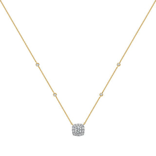 Cushion Shape Halo Necklace with Diamonds in 925 Sterling Silver - Adila