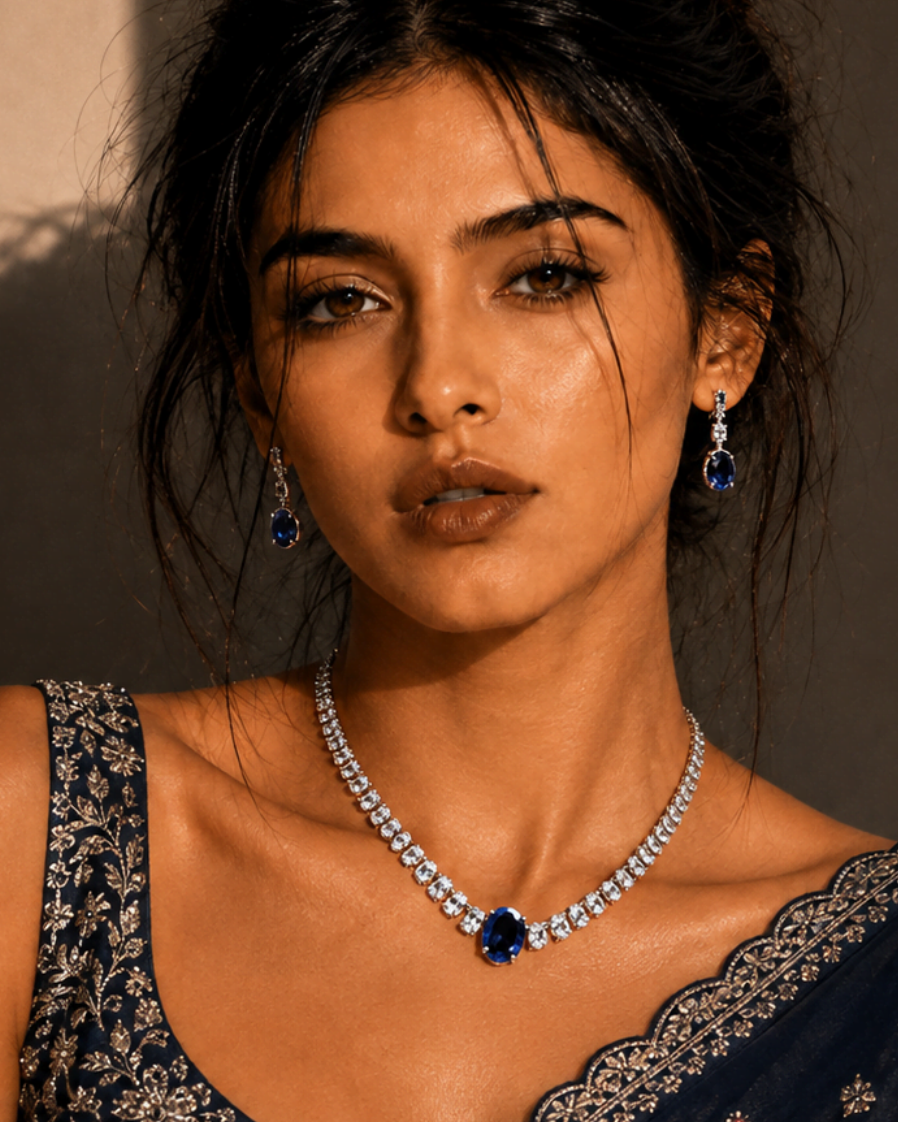 Victoria Blue Necklace Set | Royal Blue AD Jewellery | Adila