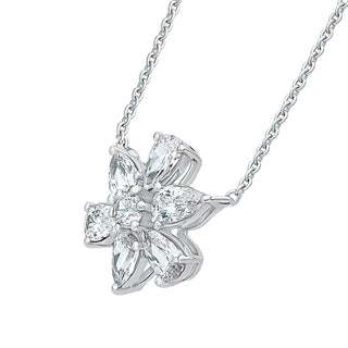 Flower Shape Pear and Round Cut Moissanite Stone Necklace in 925 Sterling Silver - Adila