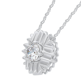 Ikat Round Shape Moissanite Pendant With Chain in 925 Sterling Silver - Necklace