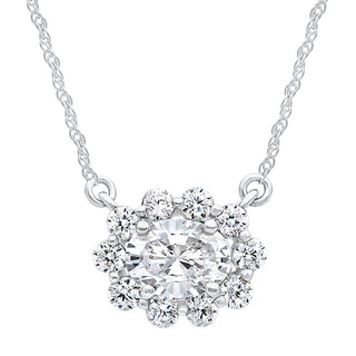 Oval Shape Moissanite Diana Pendant With Chain in 925 Sterling Silver - Necklace