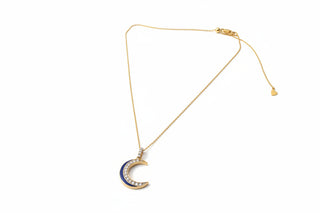 Oraya Blue Enamel Moissanite Crescent Moon Pendant| Silver Chic Adila Jewels