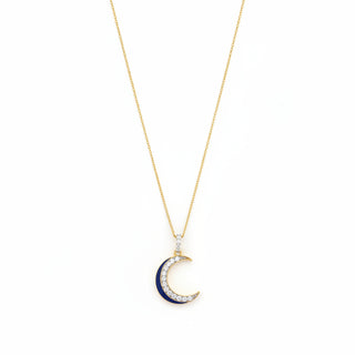 Oraya Blue Enamel Moissanite Crescent Moon Pendant| Silver Chic Adila Jewels