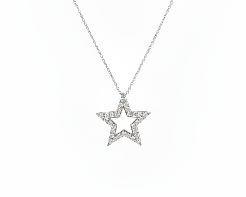 Star-shaped pendant necklace on a white background