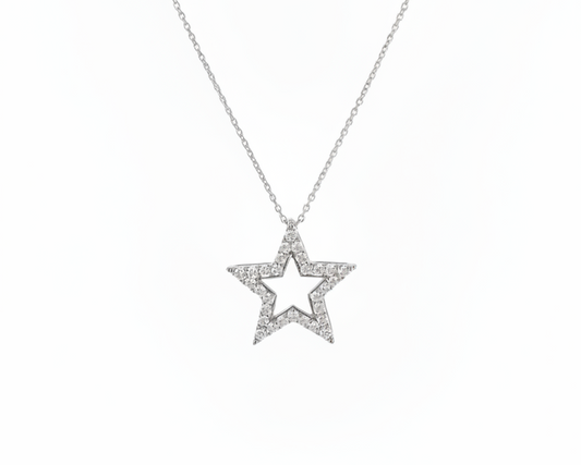 Star-shaped pendant necklace on a white background