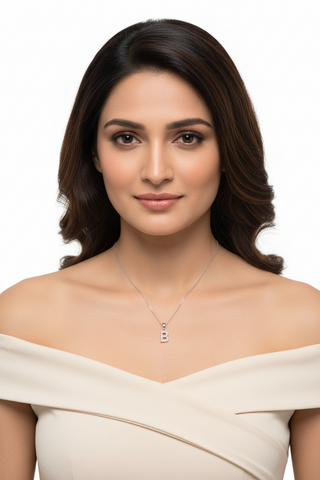 Timeless B Moissanite Pendant | Silver Alphabet Pendant