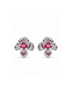 Rubaani Blossom Pendant Set: matching flower earrings with American diamonds and red stones