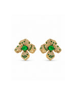 Vanya Blossom Pendant Set: matching flower earrings with American diamonds and green stones