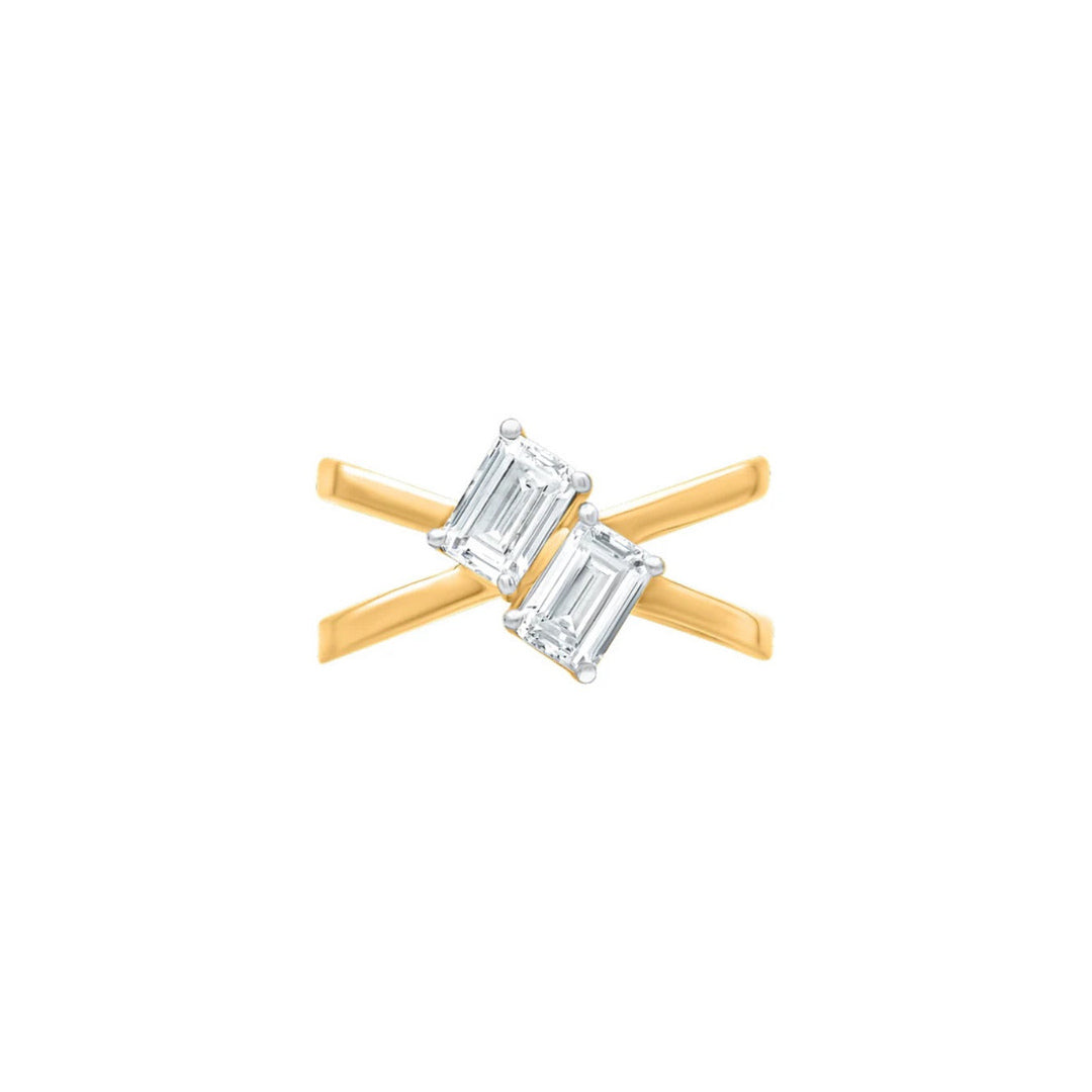 Two Stone Radiant Cut Crossover Moissanite Ring
