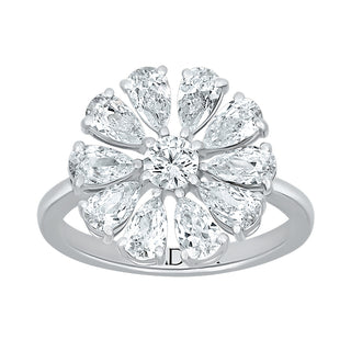 Pear Flower Shape Ring with Moissanite Stone in 925 Sterling Silver - Adila