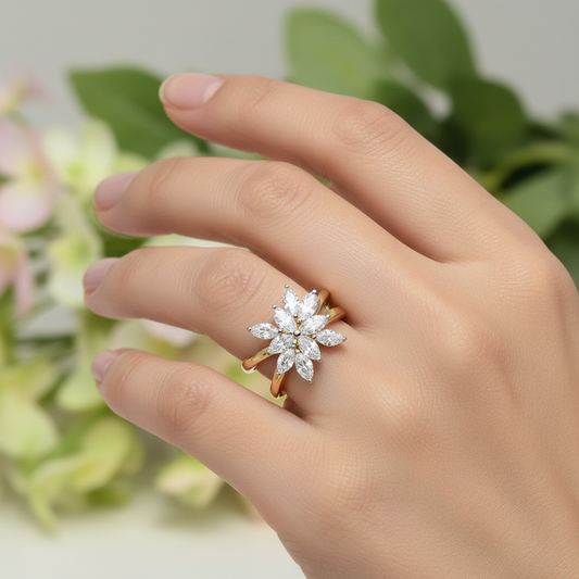 Marquise Flower Shape Moissanite Ring