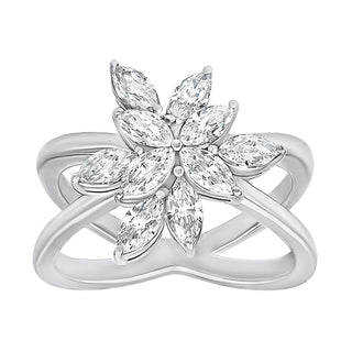 Marquise Flower Shape Ring with Moissanite Stone in 925 Sterling Silver - Adila