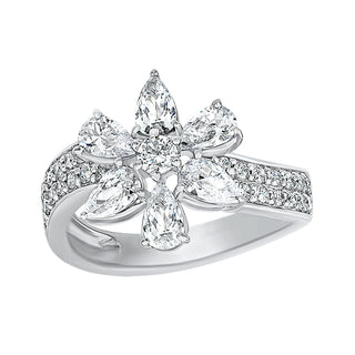 Pear and Round Flower Shape Ring with Moissanite Stone in 925 Sterling Silver - Adila