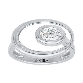 Elliptic Oval Moissanite Stone Ring in Sterling Silver