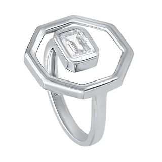 Geometric Bold Moissanite Stone Ring in Sterling Silver