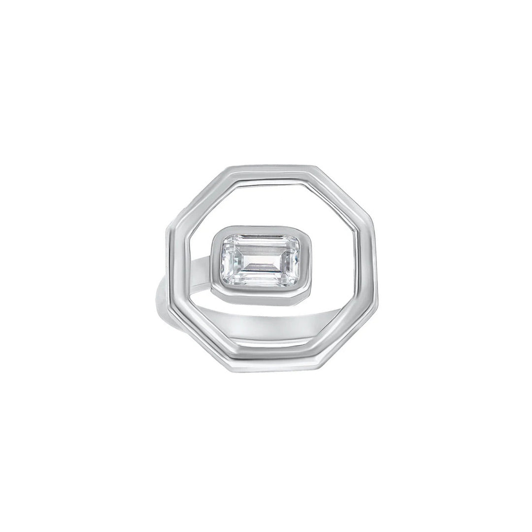 Geometric Bold Radiant Moissanite Ring
