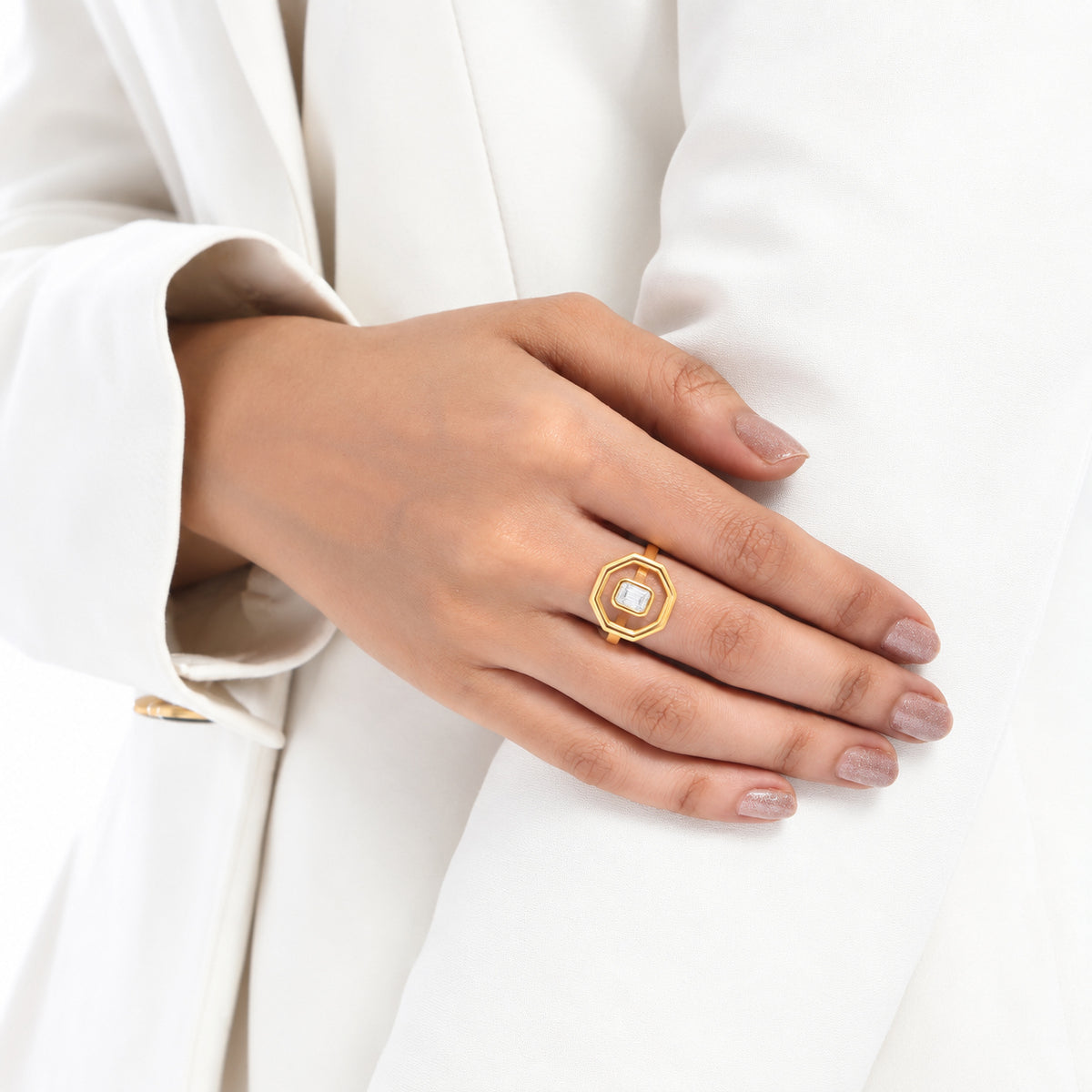 Geometric Bold Radiant Moissanite Ring
