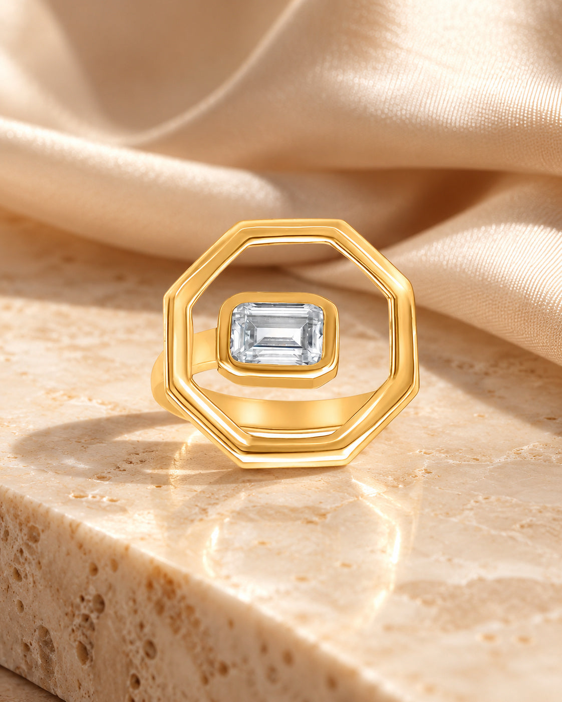 Geometric Bold Radiant Moissanite Ring