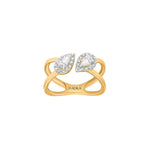 Two Stone Pear Shape Halo Crossover Moissanite Ring