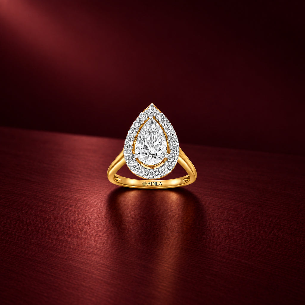The Halo Pear Shape Moissanite Ring